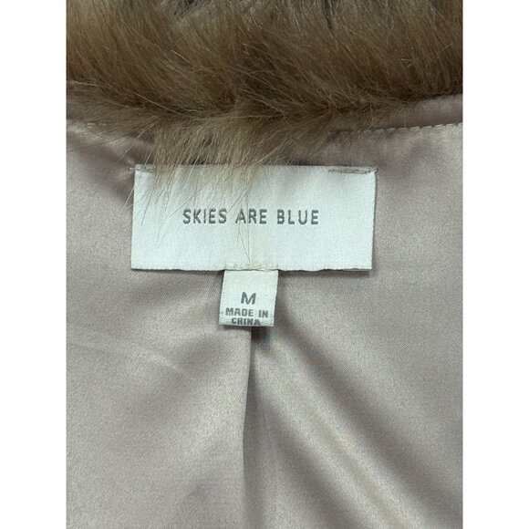 Skies Are Blue Womens M Faux Fur Chevron Vest Winter Coat Neutral Beige Brown - Picture 8 of 11